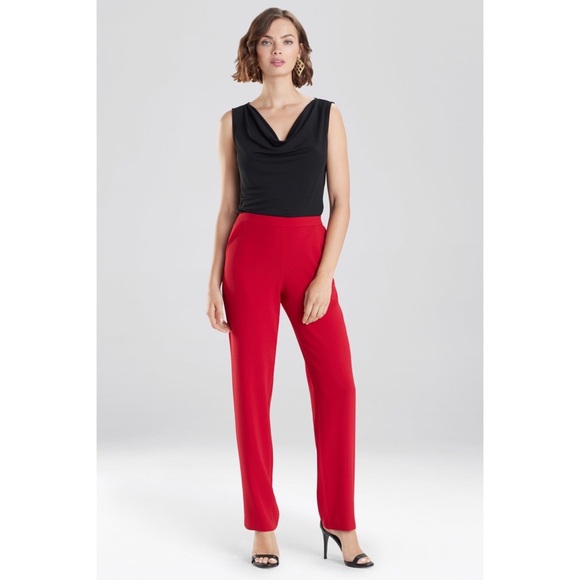 Natori Red Crepe Slim Pants Size Medium - Picture 1 of 13